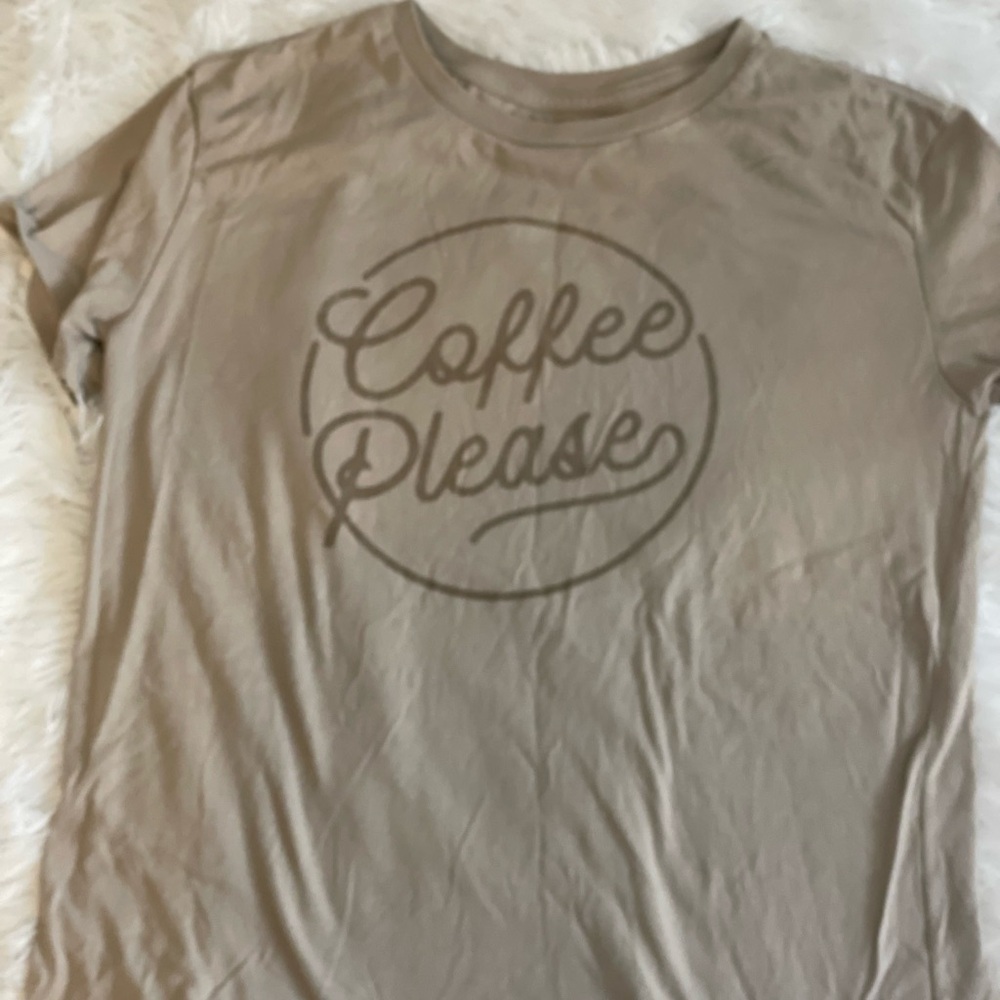 Tan Graphic Tee with 'Coffee Please' Print